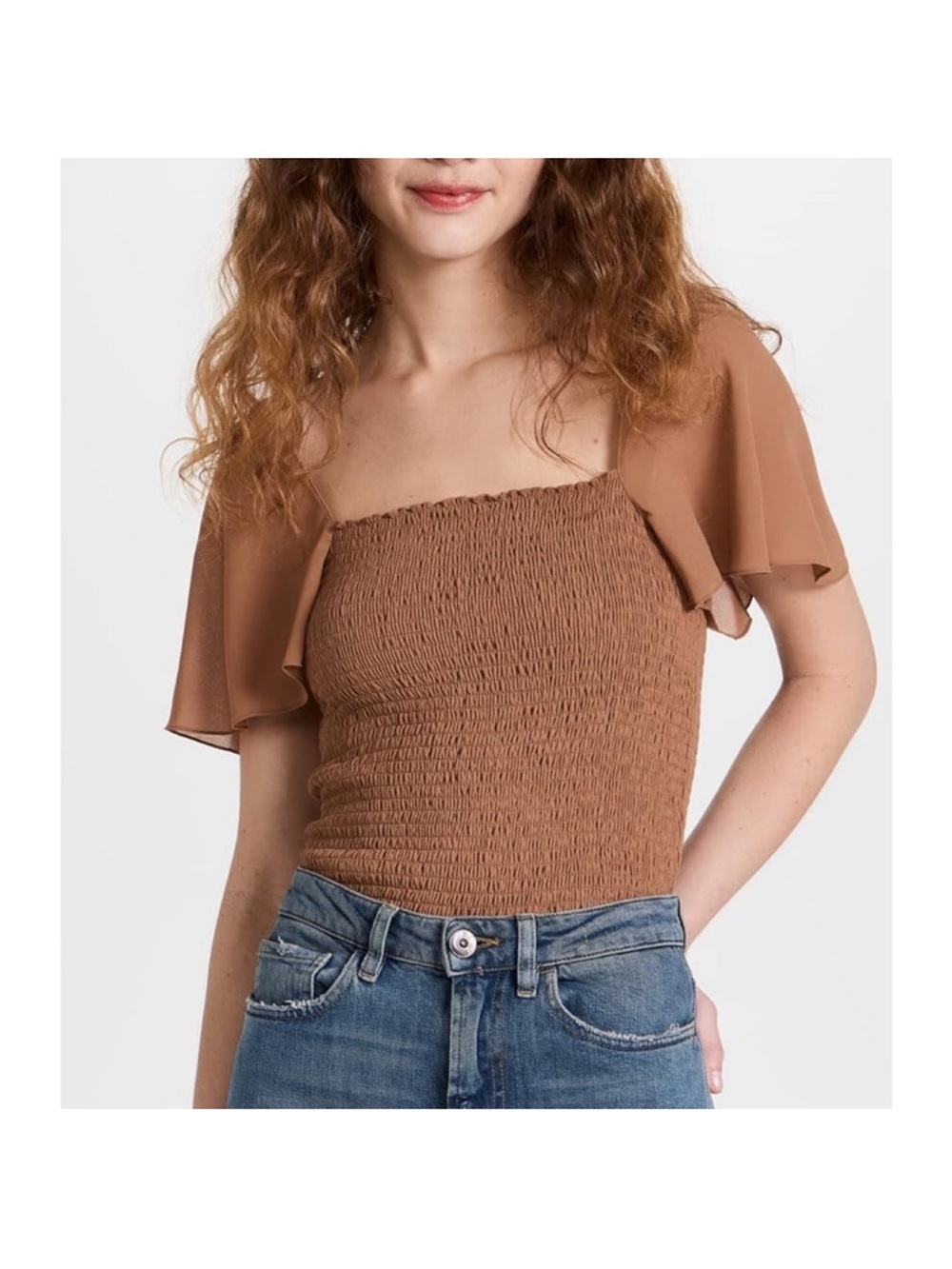 THEORY SS Smocked Top Bronze